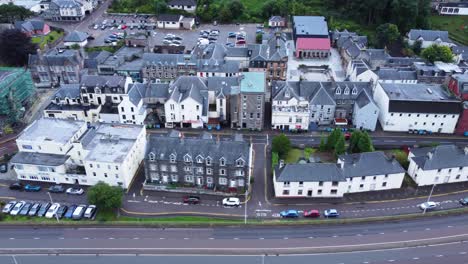 Fort-William-Town,-West-Highland-Museum,-Town-Centre---Aerial-Drone-4K-HD-Footage-Fly-Right