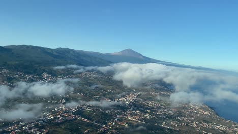 Teide-volcano-and-Otorava-valley,-Canary-Islands-from-the-air,-sunny-day-with-very-clean-sky-in-a-sunny-day