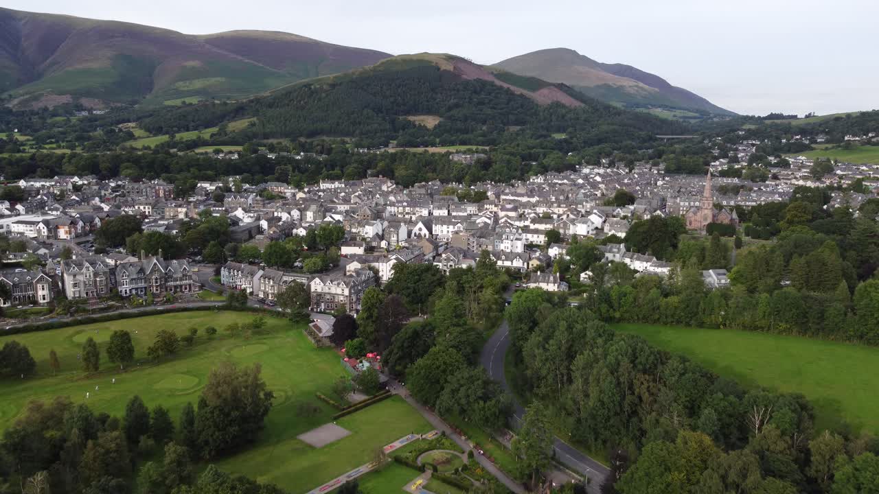 Premium Stock Video Keswick Town Lake District Cumbria Uk Drone Push