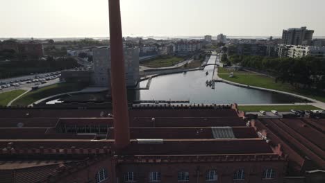 Pull-back-shot-of-Aveiro-cityscape-in-portugal-during-the-day