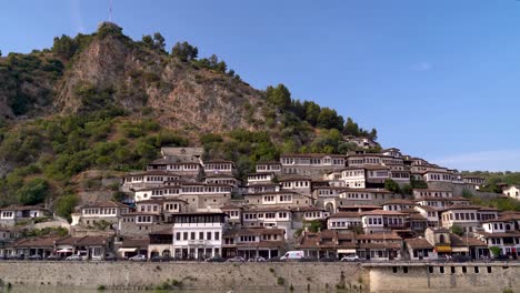 Stunning-view-of-Berat-city-with-iconic-old-houses-and-windows
