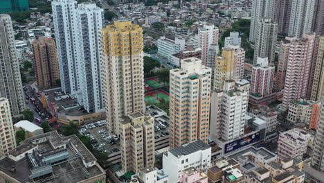 Aerial-View-Of-Exterior-Of-High-rise-Apartment-Buildings-In-Yuen-Long,-Hong-Kong