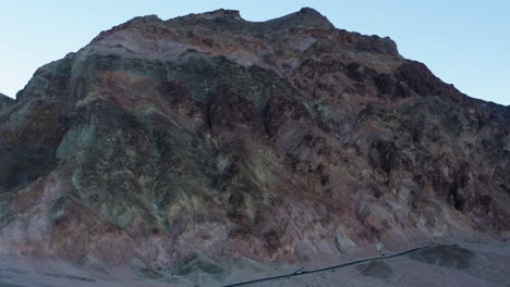 Aerial-shot-of-the-canyon-walls-along-Artist's-Drive-in-Death-Valley-National-Park,-California