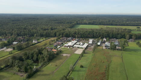 Antenne-Eines-Großen-Bauernhofs,-Umgeben-Von-Grünen-Wiesen-Und-Wäldern-In-Den-Niederlanden