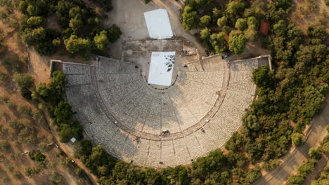 Top-View-Of-The-Ancient-Theatre-of-the-Asklepieion-at-Epidaurus-In-Tripolis,-Greece
