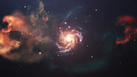 Eine-Orangefarbene-Galaxie,-Die-Sich-Um-Eine-Nebelwolke-Im-Universum-Bewegt