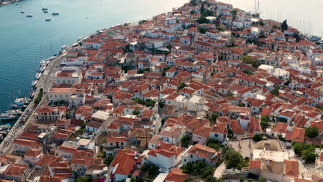 Traditional-Greek-Architecture-On-The-Island-Of-Poros-In-Greece---aerial-drone-shot