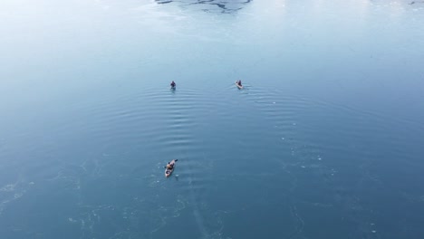 Kajakfahren-Im-Atemberaubend-Blauen,-Wellenlosen-Wasser-Des-Fjords-In-Island,-Antenne