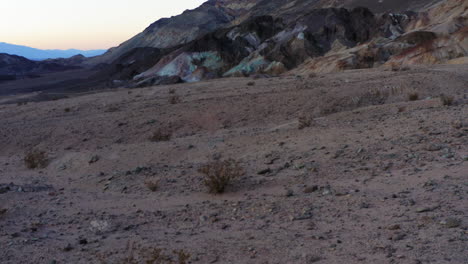 aerial-push-in-of-Artist's-Palette-along-Artist's-Drive-in-Death-Valley-National-Park,-California
