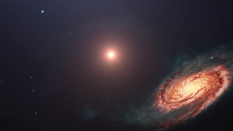 Ein-Heller-Stern-Und-Eine-Galaxie,-Die-Sich-Im-Universum-Bewegen