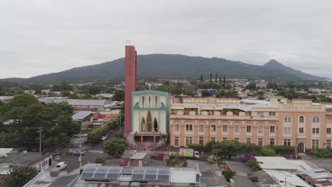 Santa-Cecilia-School-In-Santa-Tecla,-El-Salvador---aerial-drone-shot