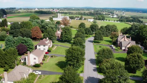 Rising-aerial-of-upscale-wealthy-American-suburbs-among-rural-farm-fields-in-summer