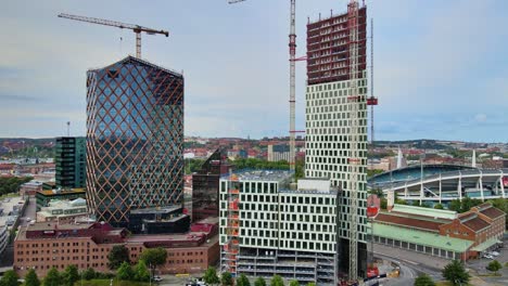 Garda-Citygate-And-Kineum-Skyscrapers-Under-Construction-Near-Ullevi-Stadium-In-Gothenburg,-Sweden