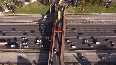 Car-traffic-on-bridge-over-Busy-Pan-American-Highway,-Buenos-Aires-in-Argentine