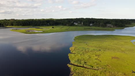 Aerial-View-Of-Salt-Marsh-With-Green-Vegetation-Near-Scituate-Town-in-Massachusetts