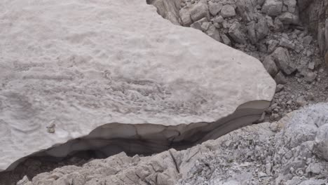 Eine-Nahaufnahme-Eines-Schmelzenden-Schneegletschers-Hoch-Oben-In-Den-Alpen