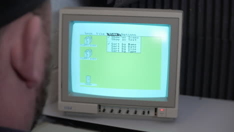 Vintage-retro-computer-screen-with-green-desktop-TOS-operation-system-windows
