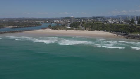 Beautiful-Letitia-Beach-Beside-The-Tweed-River-With-A-Distant-View-Of-Tweed-Heads-City-In-Gold-Coast,-Australia
