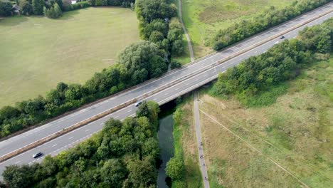Aerial-Static-View-Of-A2-Dual-Carriageway-Over-Waterway-And-Cycle-Path
