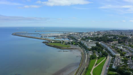 Dún-Laoghaire-Harbour-as-seen-from-Seapoint,-Monkstown,-Dublin,-Ireland,-September-2021