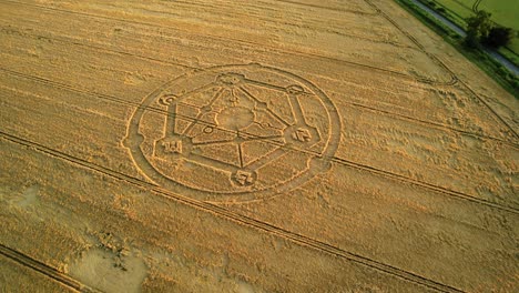 Fortnite-game-molecular-crop-circle-pattern-sunset-farmland-wheat-field-aerial-view-in-Uffcot-orbit-left