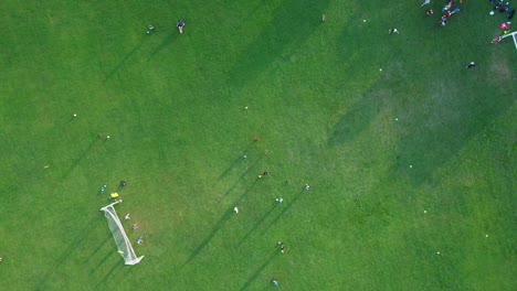 Ascending-aerial-shot-of-a-soccer-practice-in-Liberty-Park-Clarksville-Tennessee-during-the-day