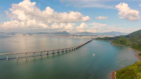 Hong-Kong-Zhuhai-Macau-Bridge-on-a-beautiful-day,-wide-angle-aerial-view