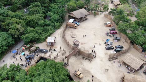 Old-village-movie-set-simulating-south-east-Asia,-In-Hong-Kong,-Aerial-view