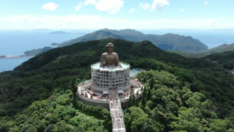 Hong-Kong-Nong-Ping-Gran-Buda-Y-Entorno-Verde-Exuberante,-Vista-Aérea