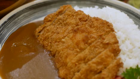 POV-4k-video-of-pork-cutlet-with-curry-in-Japanese-style,-Japanese-food-homemade-style