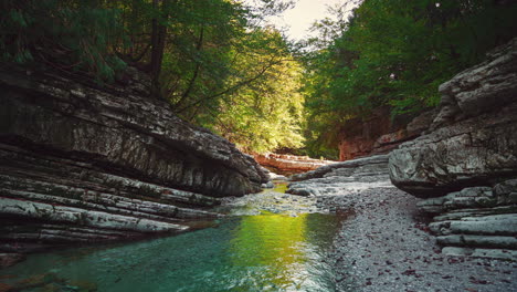 Seamless-video-loop-Cinemagraph-of-the-mountain-river-canyon-Taugl-in-Tyrol,-Austria,-close-to-Mozart-birthplace-Salzburg-on-a-sunny-summer-day