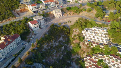 Bird's-Eye-View-Of-The-Coastal-Town-Of-Neum,-Bosnia-and-Herzegovina-on-the-Balkan-Peninsula,-Europe---drone-shot