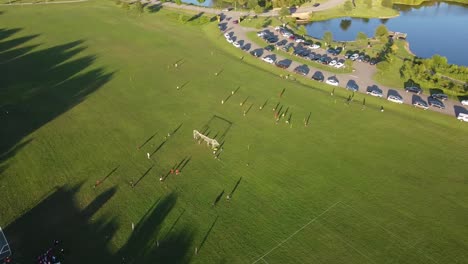 Aerial-view-of-the-soccer-girls-team-Liberty-Park-in-Clarksville-Tennessee,-USA