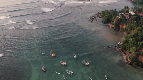 Coast-of-Weligama,-Sri-Lanka-Fishing-Boats-in-Sri-Lanka