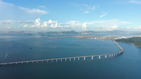Puente-De-Hong-Kong-Zhuhai-Macau-En-Un-Hermoso-Día,-Vista-Aérea-De-Gran-Angular