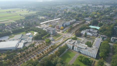 Aerial-of-a-small-town-downtown-area