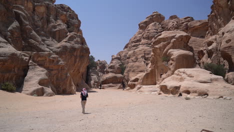 Male-Tourist-at-Petra-Archaeological-Site,-Jordan