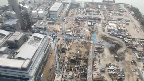 Tower-Cranes-Erected-At-The-Development-Site-Of-A-Power-Plant