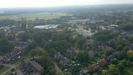 Aerial-of-peaceful-suburban-neighborhood-in-a-rural-town