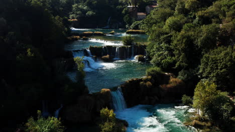 Aerial-View-Of-Skradinski-Buk-Waterfall-Along-Krka-River-In-Krka-National-Park,-Croatia