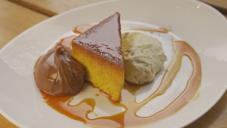 Close-up-view-of-delicious-caramel-custard-dessert