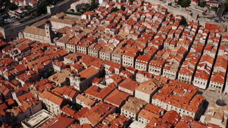Panorama-Of-Dubrovnik-Old-Town-Roofs-At-Daytime,-Croatia,-Europe---drone-shot