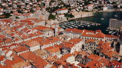 Aerial-View-Of-The-Old-Town-Of-Dubrovnik-In-Croatia---drone-shot