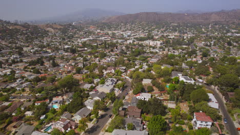 Aerial-flyover-beautiful-Eagle-Rock-neighborhood-in-Los-Angeles,-California-on-a-pretty-summer-day