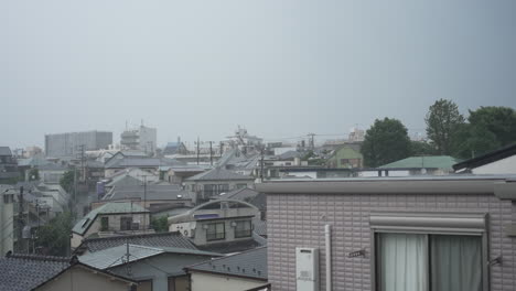 A-View-Of-Rainy-Day-With-Thunderstorm-In-The-City-Of-Tokyo,-Japan