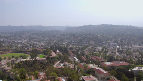 Aerial-view-of-Occidental-College-campus-and-Eagle-Rock-neighborhood-in-Los-Angeles,-California-on-a-summer-day