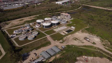 Ariel-view-of-one-of-the-biggest-water-purification-plant-in-Buenos-Aires,-Argentina--Aysa-purification-plant