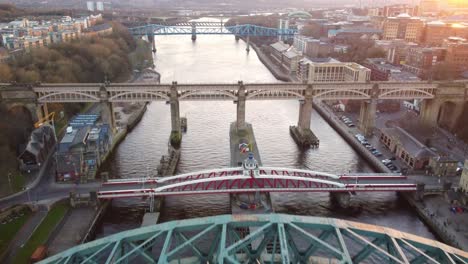 Flyover-the-Tyne-Bridge,-Newcastle.-Dolly-Shot