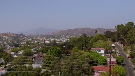 Flyover-Eagle-Rock-neighborhood-in-Los-Angeles,-California-on-a-pretty-summer-day