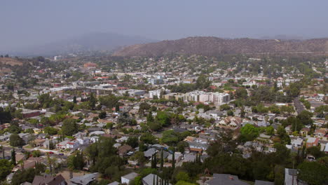 Aerial-view-of-Eagle-Rock-neighborhood-in-Los-Angeles,-California-on-a-pretty-summer-day